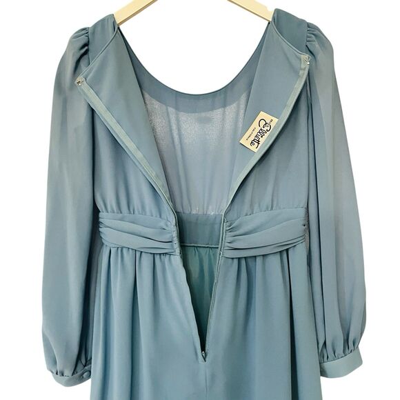 Vintage Miss Elliette Dress 10 Blue Chiffon Old Hollywood 60s Glam Modest - Picture 6 of 12